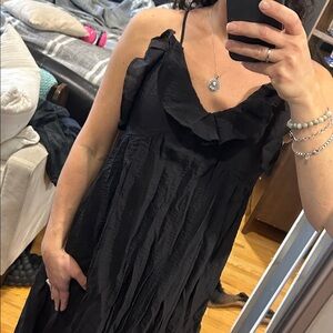 Zara Black Ruffled V-Neck Maxi Dress